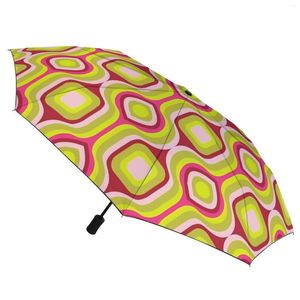 Paraguas Retro Geo Print 8 Costillas Paraguas automático Rojo y Amarillo Protección UV portátil Marco de Fibra de Carbono para Hombres Mujeres