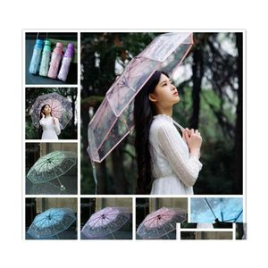 Parapluies Transparent Sakura Parapluie Romantique Pvc Pluie Fête De Mariage Longue Poignée Droite Bâton Cerise Paraguas Effacer Drop Delivery Dhf2L