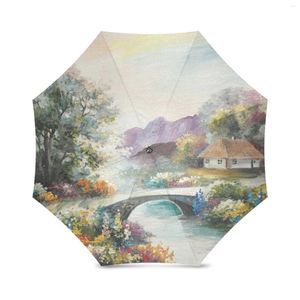 Parapluies Ukraine House in the Forest pliable Umbrella Pongee WindproofPoter Pocket Portable Painting Paint Travel Women Lovers Gift