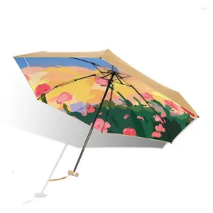 Parapluies Ultra léger peinture à l'huile peint parasol parapluie mini portable femme épaissie or colle crème solaire poche
