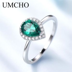 Umcho Green Emerald Gemstone Rings For Women Halo Engagement Wedding Promest Ring 925 STERLING SILP PART