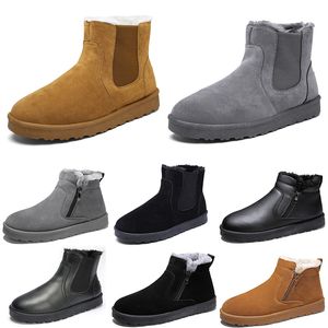 Botas de algodón sin marca mid-top hombres mujer zapatos marrón negro gris cuero moda tendencia al aire libre color3 cálido invierno