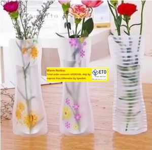 Vaso de flores de plástico reutilizável dobrável inquebrável criativo dobrável vaso de pvc mágico cores misturadas decoração de casa