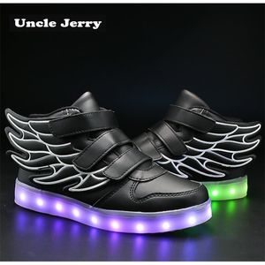 UncleJerry enfants allument des chaussures avec aile enfants Led garçons filles rougeoyant baskets lumineuses USB charge garçon mode 220115