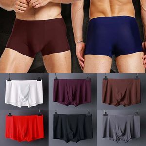 Calzoncillos, 1 ud., bóxer sin costuras para hombre, ropa interior de lujo de seda helada, bóxer de entrepierna 3D de LICRA, pantalones cortos de nailon