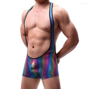 Calzoncillos 2023 Hombres de una pieza Casual Ropa interior ajustada Suspender Rendimiento Traje Transpirable En forma de T Media cintura Arco Rainbow Boxers