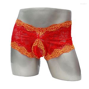 Caleçon 2023 sous-vêtements pour hommes boxeurs dentelle culotte confortable Gay solide Spandex Sexy Lingerie avec pochette pour pénis