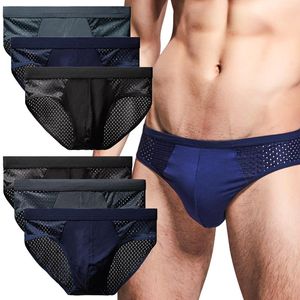 Caleçon 3 pièces sous-vêtements en soie de glace pour hommes slips respirant en Fiber de carbone de bambou Anti-bactérien confortable pantalon creux sous-vêtement