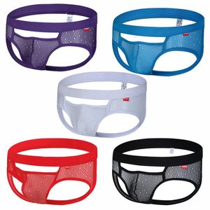 Slip 5 pièces/ensemble slips pour hommes sous-vêtements Sexy voir à travers les sous-vêtements ouverts Strecthy Homme Culotte Jockstrap Bikini transparent