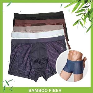 Sous-vêtements 6XL 7XL fibre de bambou entrejambe sous-vêtements hommes grande taille respirant maille boxeurs culotte marque sexy boxershorts homme couleur unie noir