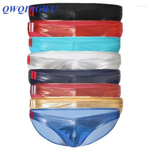 Sous-pants 8pcs / lot sexy homosexuels homosexuels sous-vêtements lingerie wetlook cuir brevet basse rige bulge pochet bikini briefs culotte