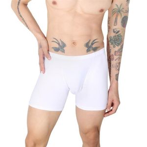 Sous-vêtements grande poche Boxer sous-vêtements pour hommes Push Up hommes longs Shorts glace soie Anti-friction culotte de sport blanc noir sous-vêtements