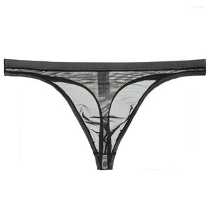 Calzoncillos marca hombres ropa interior t-back tanga calzoncillos sexy transpirable tangas malla tanga ver a través de lencería moda masculina