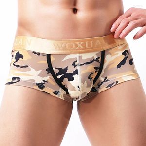 Calzoncillos moda ropa interior para hombre camuflaje impreso boxeadores pantalones cortos u bolsa convexa