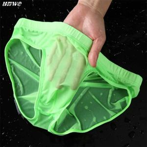 Calzoncillos Envío rápido M-4XL Calzoncillos de seda de hielo Hombres Bragas sin costuras Tallas grandes Hombre Low Rise Mejora la ropa interior Lencería W0412