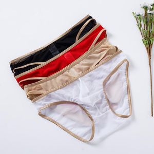 Calzoncillos para hombre, bragas sexis transparentes, calzoncillos con borde dorado, ropa interior masculina de poliéster ultrafino