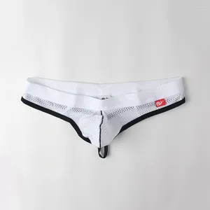 Calzoncillos de malla transpirable para hombre, bragas cómodas transparentes, bolsa para bulto, tangas con espalda en T, ropa interior deportiva