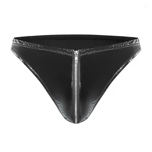 Calzoncillos Lencería de PVC para hombre Aspecto mojado Cuero con cremallera Bolsa Bragas Calzoncillos Tanga Ropa interior Apretada Noche Fiesta Clubwear