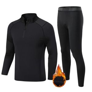 Sous-vêtements thermiques d'hiver pour hommes zip noir bas de chemise noire talon de survêtement