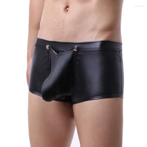 Onderbroek Mannen Sexy Boxer Gay Ondergoed Leer Terug Heup Open Lage Taille Afneembare U Bolle Pouch Mannelijke Slipje Shorts