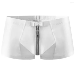Boxershorts Sexy pour hommes, Lingerie taille basse, couleur unie, fermeture éclair, respirant, poche convexe en U, culotte douce pour hommes