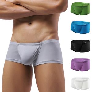 Sous-vêtements hommes sous-vêtements doux sans couture Spandex Boxershorts été printemps ultra-mince respirant élastique solide culotte mâle BoxerUnderpants