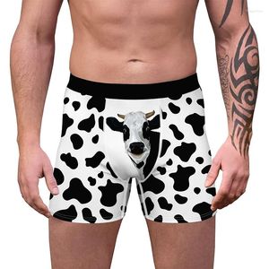 Caleçons hommes drôles boxeurs slips sous-vêtements humoristiques 3d Animal vache imprimé nouveauté Boxer Shorts mâle confortable culotte