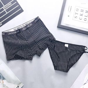 Sous-vêtements Sexy Couple Sous-vêtements Ensemble Confort Coton Culotte Rayures Femmes Hommes Boxer Pour Amant