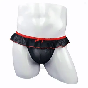 Calzoncillos lencería sexy para hombre ropa interior transparente sissy volantes finos calzoncillos de encaje negro rojo ver a través de bragas de malla gay