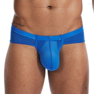 Slip Sexy Hommes Sous-Vêtements Ultra Mince Glace Soie Hommes Mémoires Pénis Grande Poche Taille Basse Glisse Hombre Culotte Érotique CuecaUnderpants