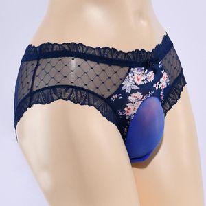 Calzoncillos Sissy Pouch Bragas Hombres Ver a través de encaje Bikini Calzoncillos Transpirable Hipster Ropa interior Sexy para hombres homosexuales Suave y cómodo A50Un