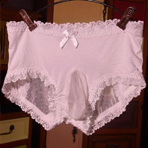 Culotte Sissy Pouch Culotte Hommes Dentelle Bikini Slip G-String Strings Sous-Vêtements Culotte Glace Soie Transparent Garçons Shorts Sexy