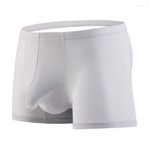 Calzoncillos Verano Seda de hielo Boxershorts ultrafinos Hombres Sexy Boxer Separación Pene Bolsa Bolsas Transpirable Gay Shorts Ropa interior Masculina