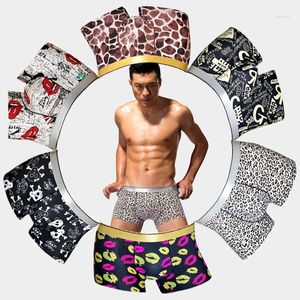 Calzoncillos bragas ultrafinas ropa interior sin costuras hombres boxeadores sexy leopardo hielo seda dibujos animados rayas cráneo impreso gay panty XL