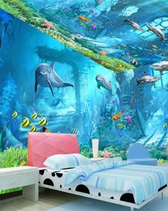 Monde sous-marin Mural 3d papier peint télévision enfant chambre d'enfants chambre océan dessin animé fond autocollant Mural tissu non tissé 22d7582158