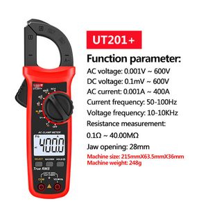 FreeShipping UNI-T UT201+/UT202+/UT203+/UT204+/UT202A+ 400-600A digital clamp meter automatic range true RMS high precision multimeter