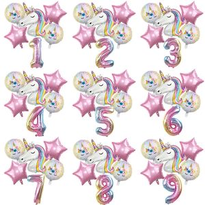 Ballon licorne 1-9st décoration de fête d'anniversaire enfants Globo bébé douche premier numéro gonflable hélium feuille ballons noël