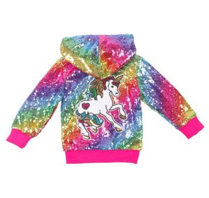Jackets de abrigo de unicornio para niñas lentejuelas con capucha de oro arcoirbow para niños brillo fijación rosa para niños chispa chispa de Navidad L6653592
