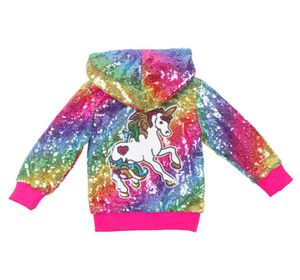 Jackets de abrigo de unicornio para niñas lentejuelas con capucha de oro arcoirbow para niños brillo de fiesta rosa fiesta para niños chispa billete de Navidad L7133594