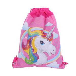 Mochilas para niños, bolsa con cordón, estampado de caballos de dibujos animados, bolsas de viaje, mochila para niños no tejida C3795