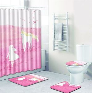 Rideaux de douche imperméables imprimés licorne, ensemble de tapis de paillasson mignon pour salle de bain, à la mode, pour la décoration de la maison