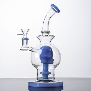 Unique Ball Style Narguilés Crâne Pommeau De Douche Perc Bongs Bleu Heady Verre Tuyaux D'eau Bent Type 9 Pouces Dab Rigs Fumer Des Tuyaux Avec 14mm Joint Bol DHL