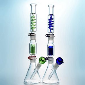Unique Hookahs Beaker Glass Bongs 6 Arms Tree Perc Freezable Oil Dab Rig 18mm joint Condenser Coil Buil A Bong Dab Rigs Glass Water Pipe With Diffused Downstem
