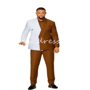 Brown unique avec smoking de mariage blanc 2024 pantalon de revers peak Blazers Waistcoat ajusté en veste 2 pièces pantalon de marié Sleets Slim Formal Prom Offres sur mesure plus taille