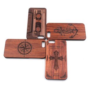 Custodie in legno per intaglio creativo unico per iPhone X 10 7 8 Plus 6 6s 5s Custodia per telefono cellulare in legno di bambù con logo personalizzato per Samsung S9