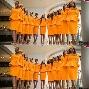 Robes de demoiselle d'honneur de conception unique pour le mariage couleur orange hôtesse de l'air uniforme longueur au genou demoiselle d'honneur robe femmes robe de soirée formelle