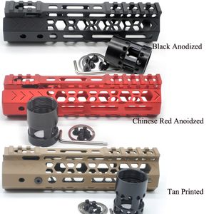 Diseño único ultraligero de 7 pulgadas M-lok Handguard Rail Free Float Picatinny Mount System _Black/Red/Tan Color