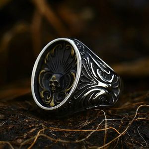 Design unique vintage 14k Gold Skull Ring pour les hommes Femmes Gothic Punk Skeleton Anneaux de mode Jijoux de fête de mode