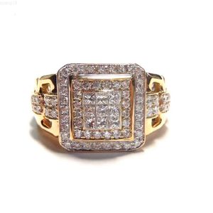 Anillo de boda para hombre rico de diseño único, oro rosa macizo de 18k, 100% de diamante de princesa Natural, joyería fina, anillo grande y cuadrado para hombre