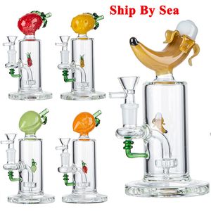 Estilo único de fruta Cachimbas Plátano Melocotón Piña Embriagadores Bongs de vidrio Colorido Cabezal de ducha Perc Dab Rigs Tuberías de agua con tazón Interior Frutas sólidas Nave por mar